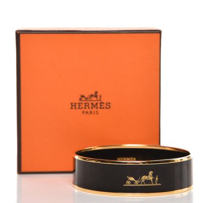 Hermes Enamel Printed Wide Caleche Bracelet 70 Black 5 of 5