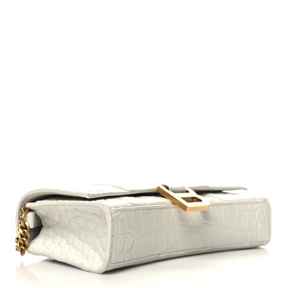 Balenciaga Shiny Calfskin Crocodile Embossed Hourglass Chain Bag White 4 of 12