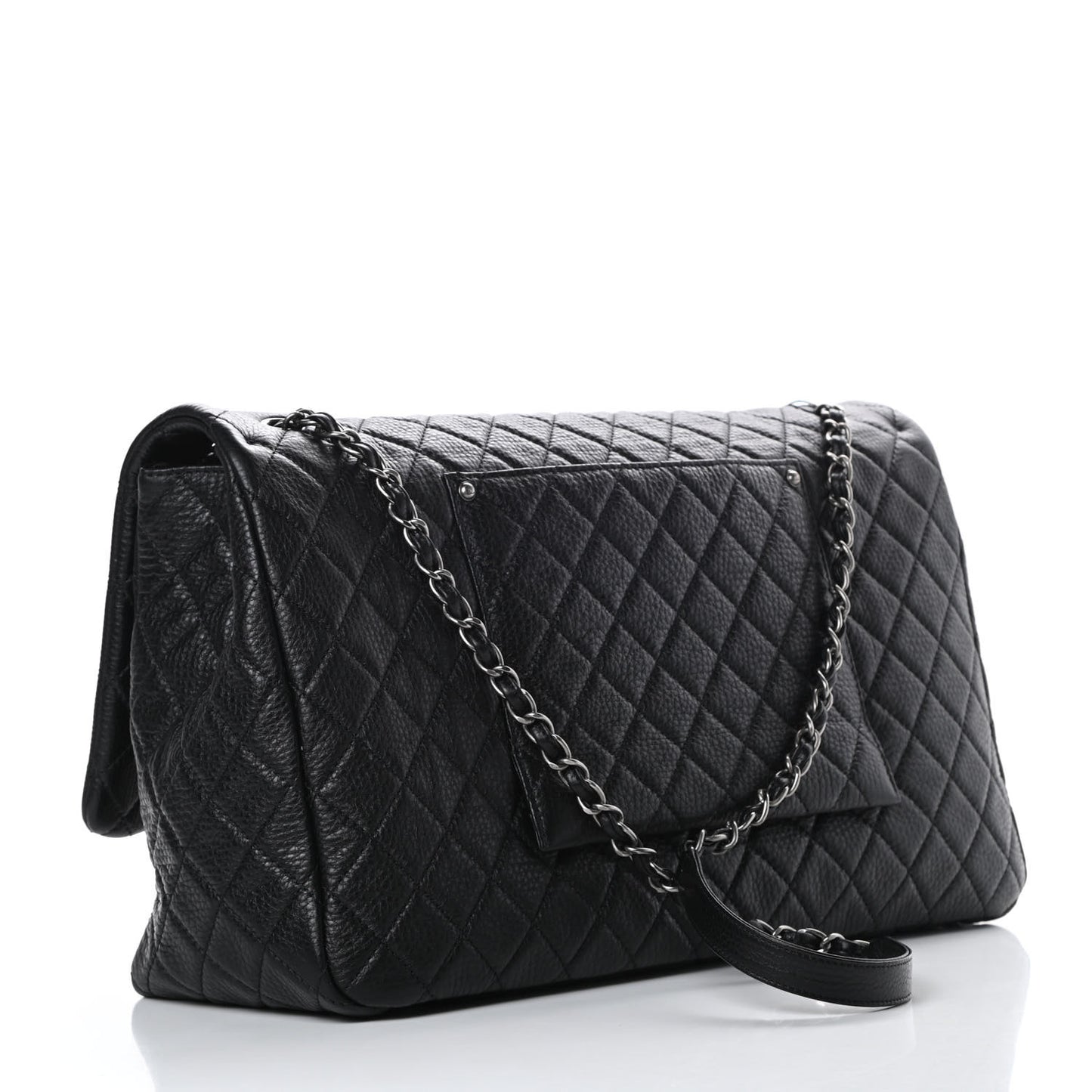 Calfskin Quilted XXL Travel Flap Bag Black
