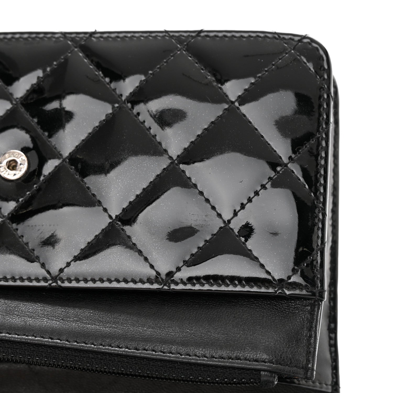 Chanel Patent Quilted Wallet On Chain WOC Black 13 of 16