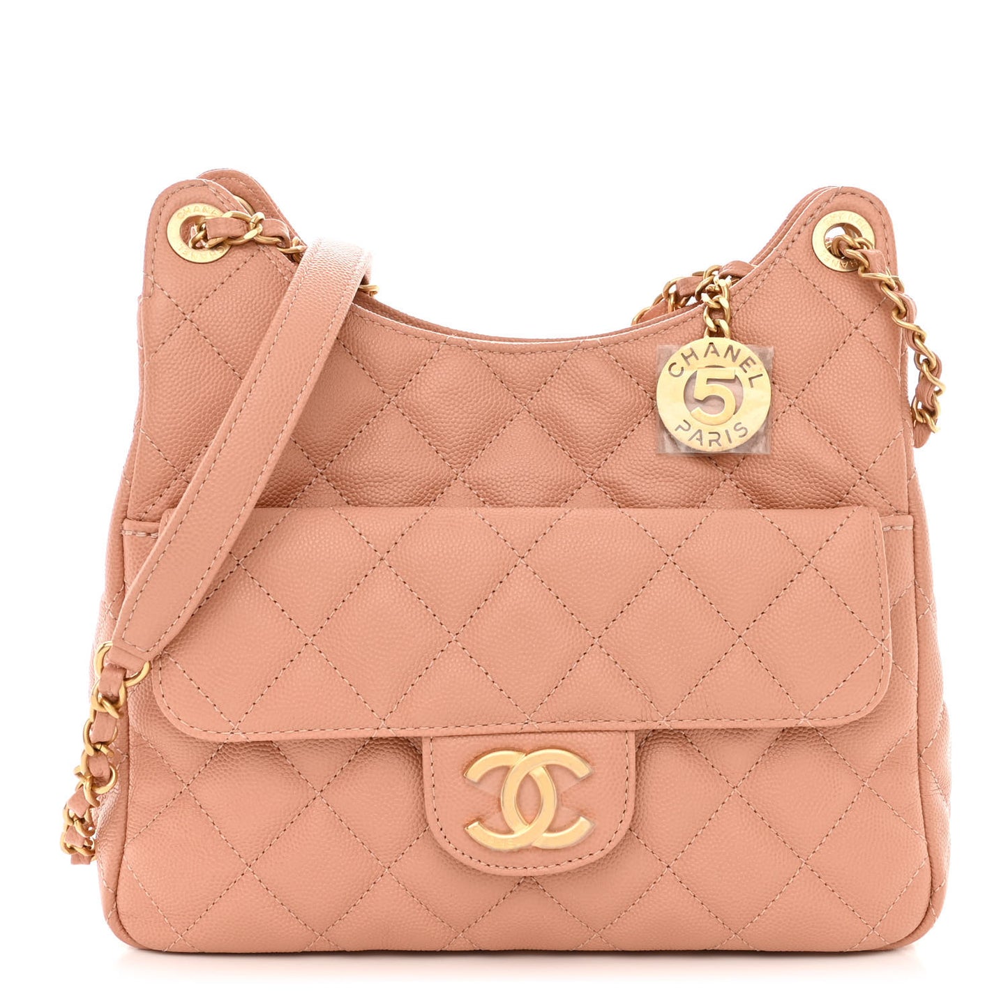 Caviar Quilted Wavy CC Hobo Beige