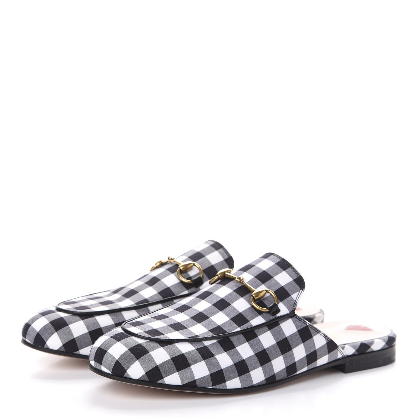 Cotton Gingham Womens Princetown Slippers 38 White Black