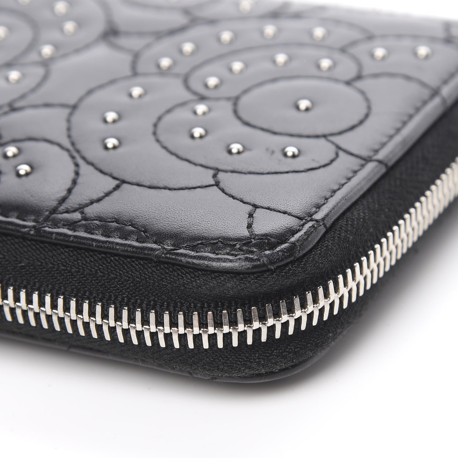 Chanel Lambskin Camellia Studded Large Gusset Zip Around Wallet Black 10 of 12