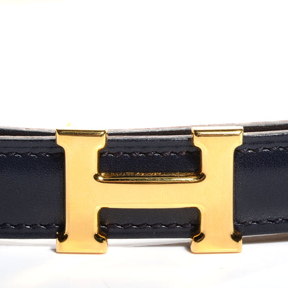 Hermes Box Courchevel Reversible Polished Constance 18mm H Belt 65 Indigo Jaune 3 of 5