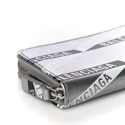 Balenciaga Metallic Calfskin Losange Monogram Everyday Zip Around Card Case Silver Black White 9 of 11