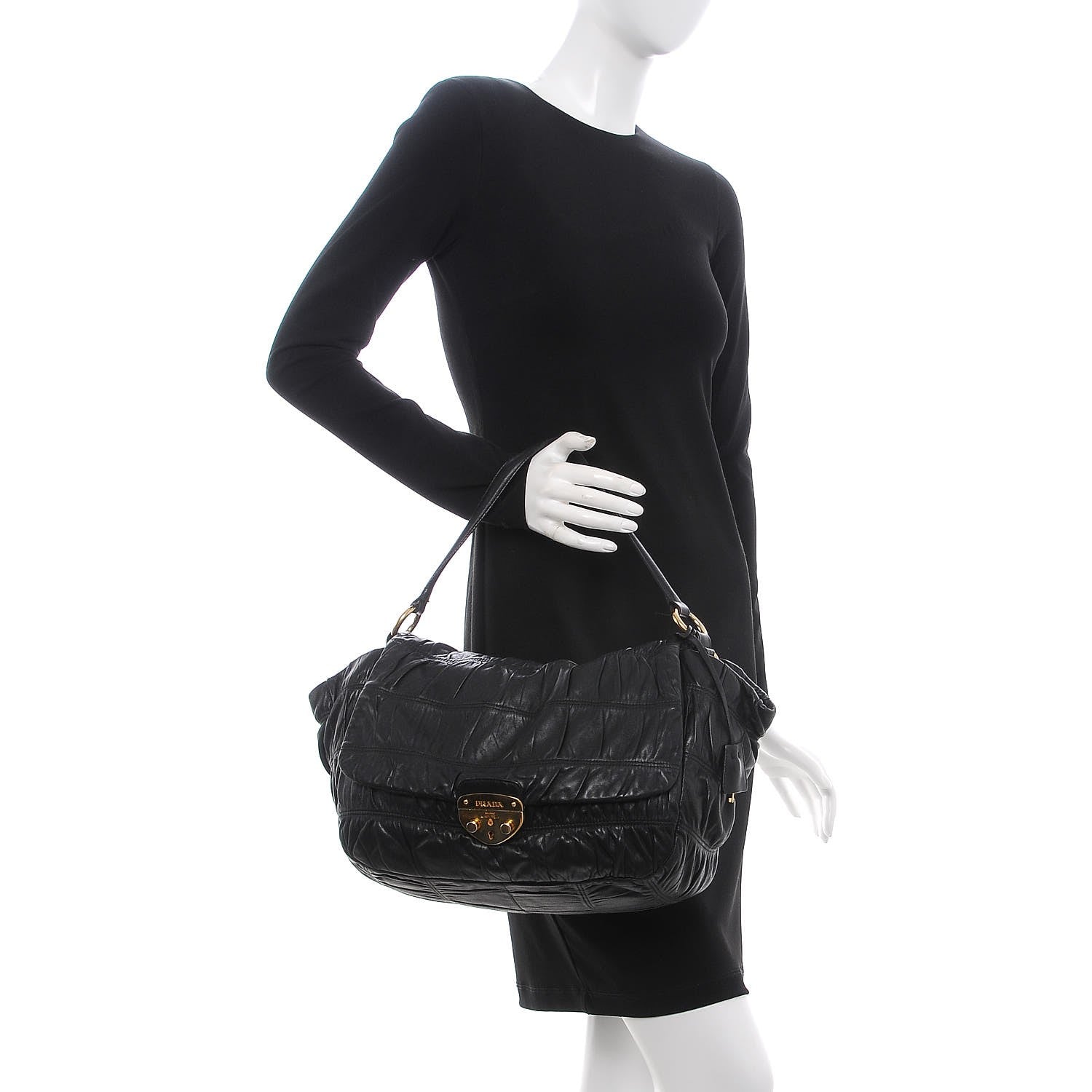 Prada Nappa Dressy Gaufre Flap Bag Black 2 of 8