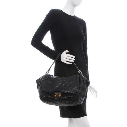Prada Nappa Dressy Gaufre Flap Bag Black 2 of 8