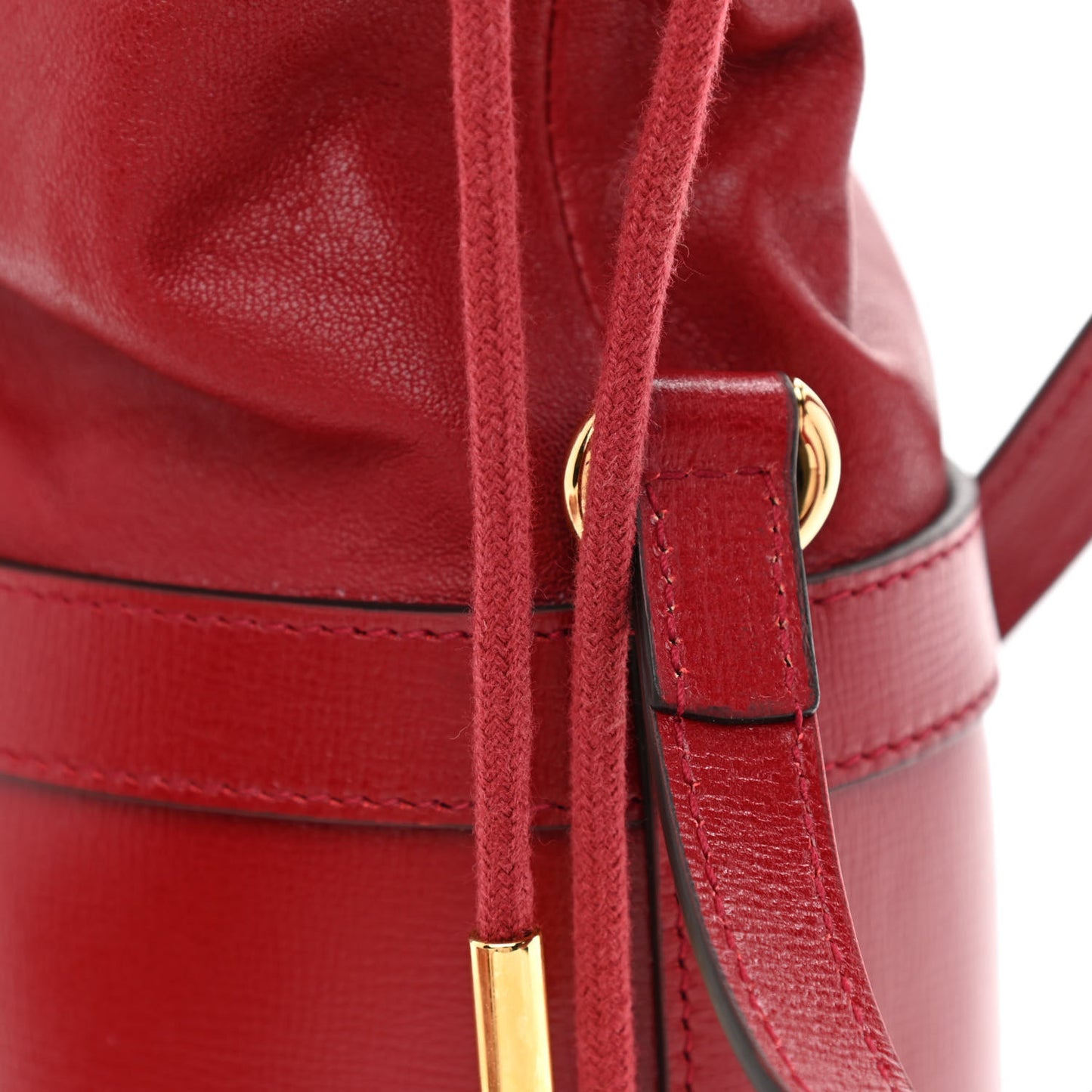 Azalea Sakai Calfskin Horsebit 1955 Drawstring Bucket Bag New Cherry Red