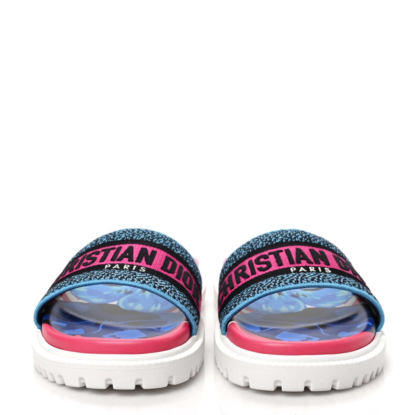 Canvas D-Flower Pop Embroidered Dway 10mm Slide Sandals 38.5 Pink Blue Multicolor