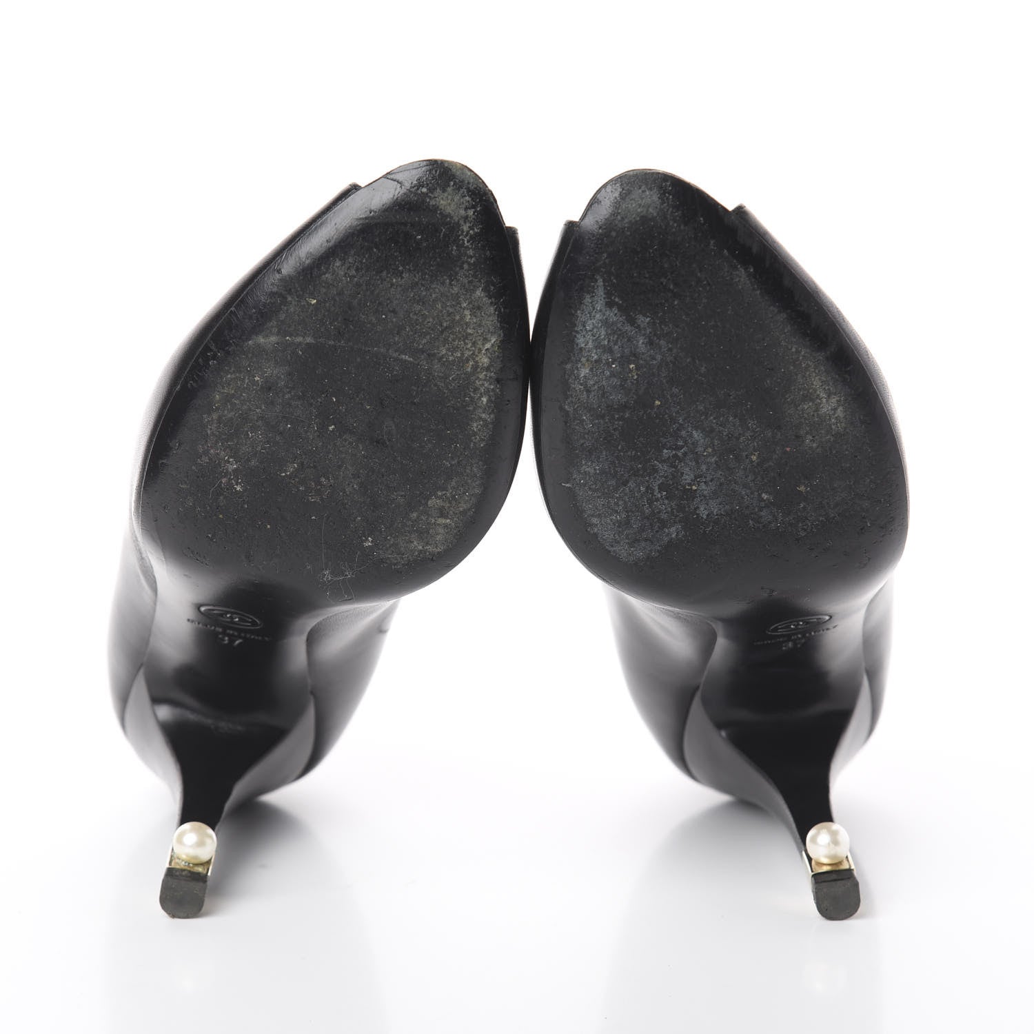 Chanel Lambskin Pearl Peep Toe Pumps 37 Black 7 of 7