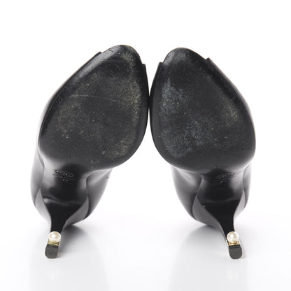 Chanel Lambskin Pearl Peep Toe Pumps 37 Black 7 of 7