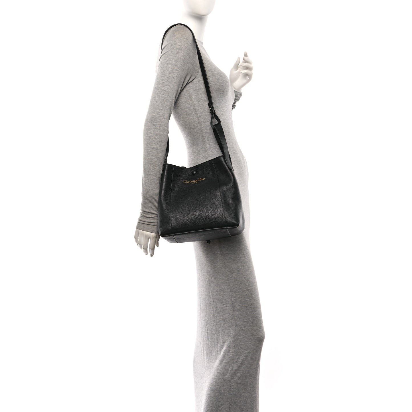 Calfskin Medium Signature Bucket Bag Black