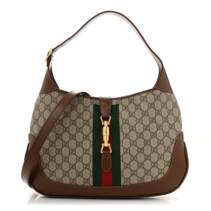 Gucci GG Supreme Monogram Azalea Calfskin Web Medium Jackie 1961 Hobo Beige Ebony Brown Sugar 1 of 11