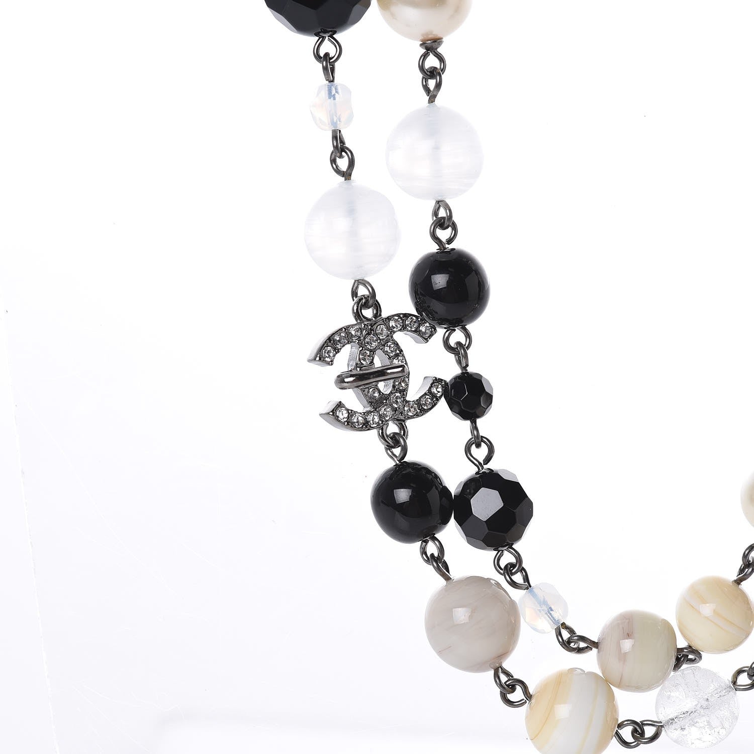 Chanel Pearl Crystal Bead CC Long Necklace Black 4 of 6