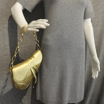 Christian Dior Ostrich Saddle Bag Gold 3 of 8