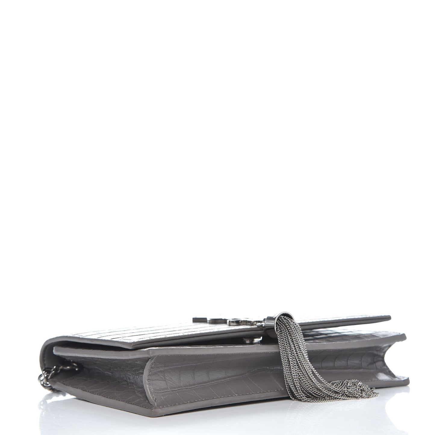 Calfskin Crocodile Embossed Kate Monogram Tassel Chain Wallet Fog