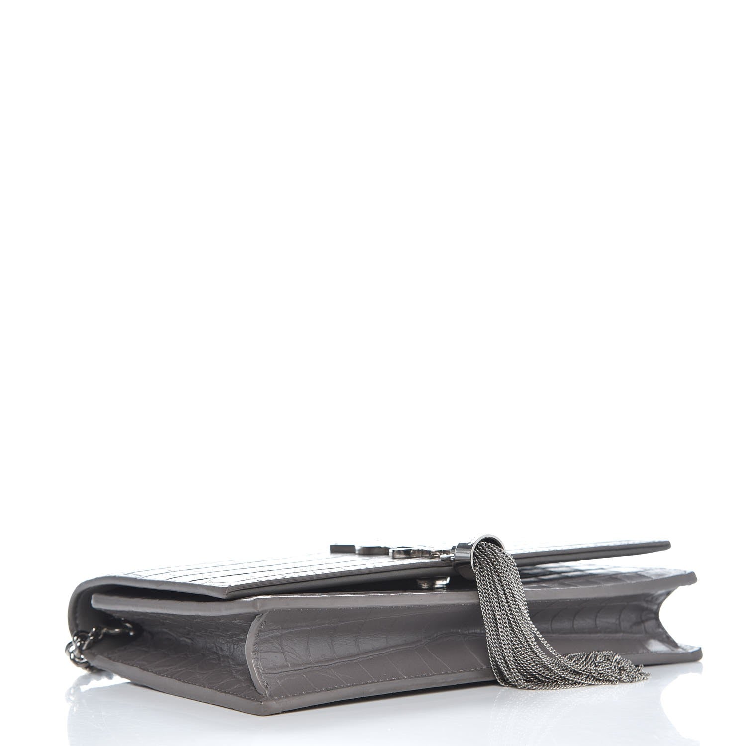 Saint Laurent Calfskin Crocodile Embossed Kate Monogram Tassel Chain Wallet Fog 4 of 8