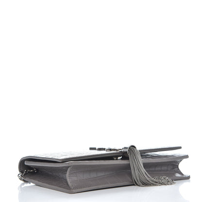 Saint Laurent Calfskin Crocodile Embossed Kate Monogram Tassel Chain Wallet Fog 4 of 8