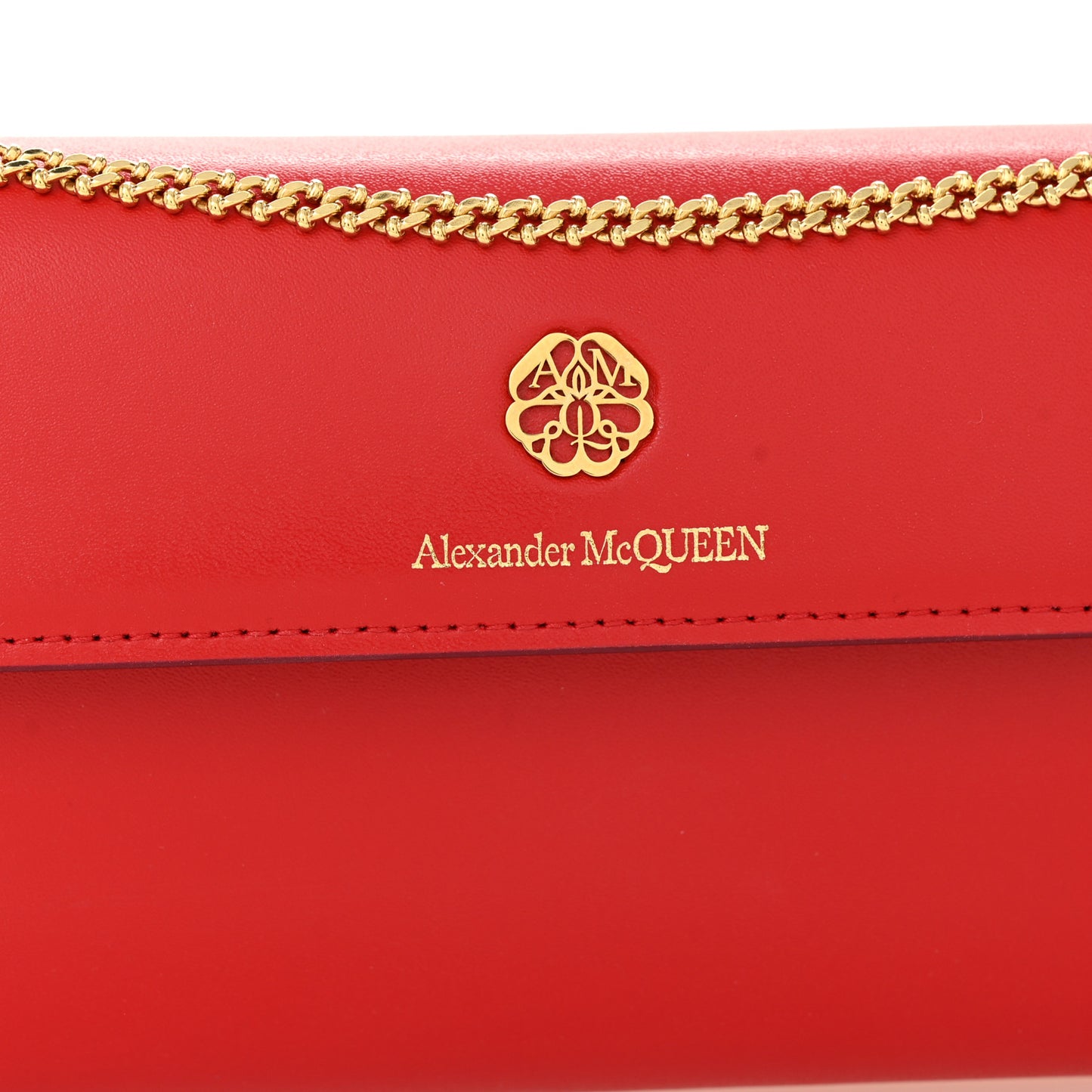 Calfskin Wallet on Chain Red