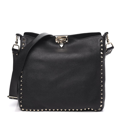 Valentino Garavani Pebbled Calfskin Large Rockstud Flip-Lock Messenger Bag Black 1 of 9