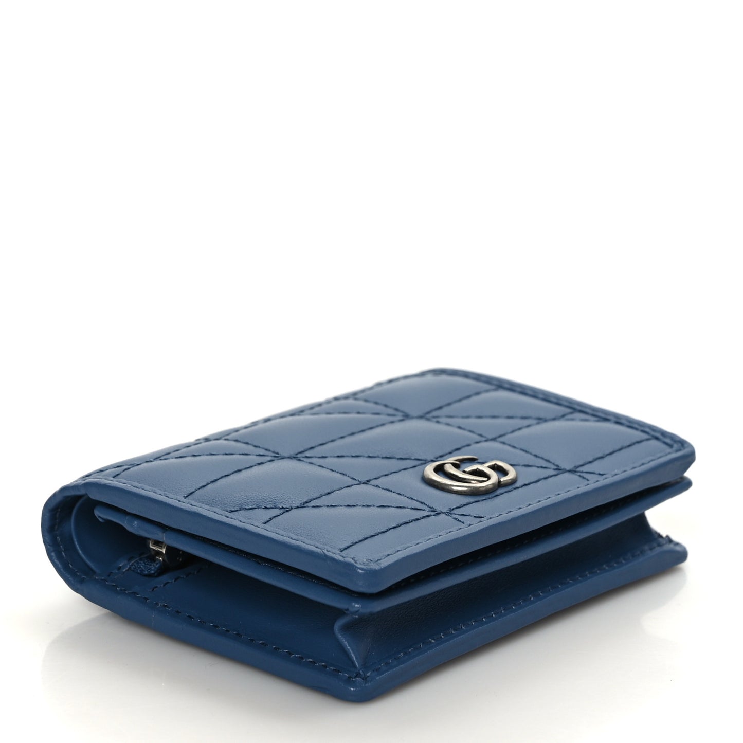 Calfskin Matelasse Aria GG Marmont Card Case Wallet Clear Blue