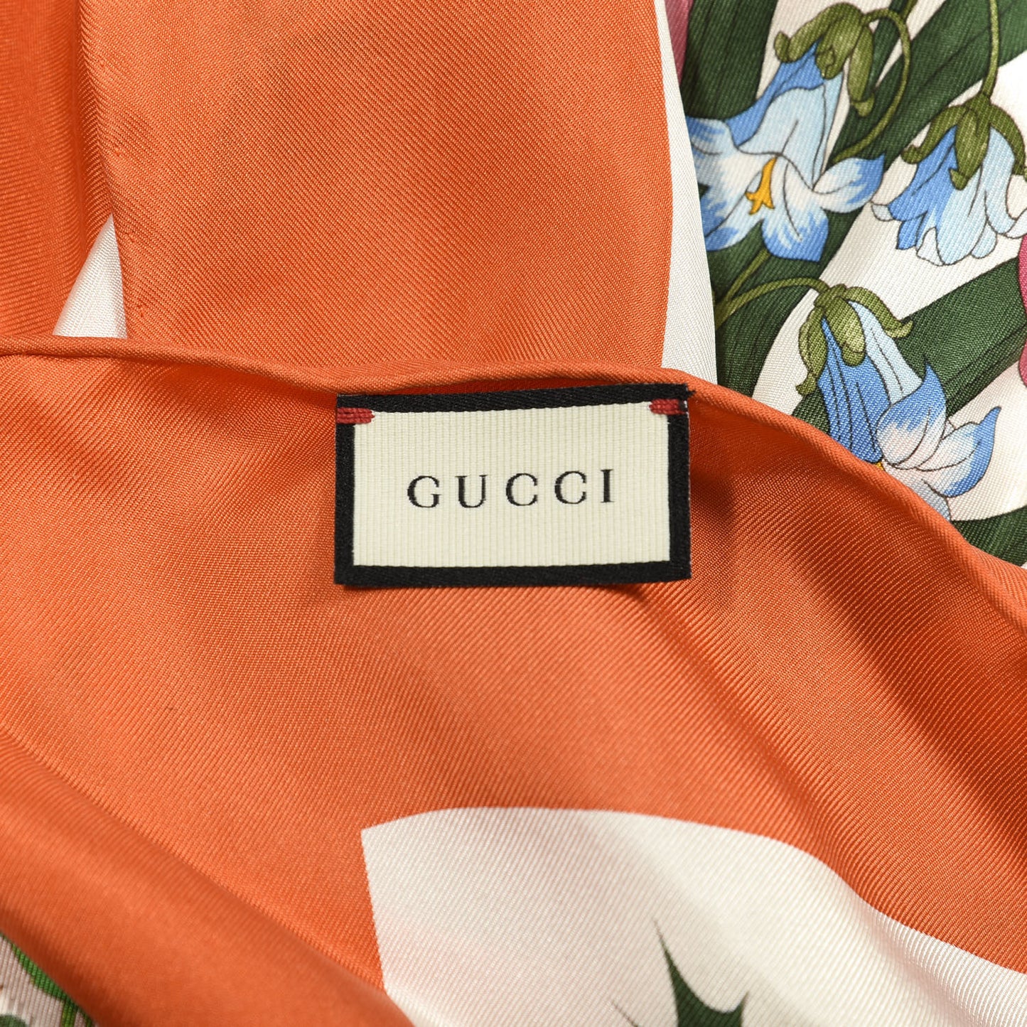 Silk Twill Flora Fluo Square Scarf Ivory Orange