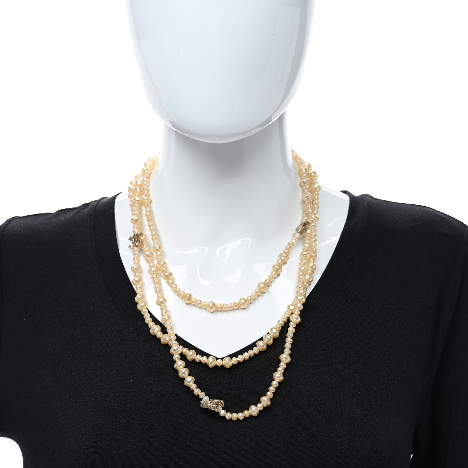 Chanel Irregular Pearl CC Multi Strand Necklace Gold 3 of 4