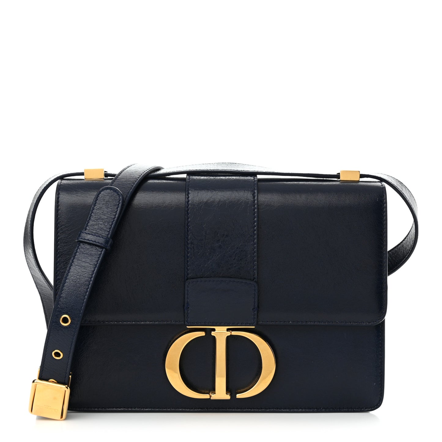 Shiny Crinkled Lambskin 30 Montaigne Flap Bag Indigo