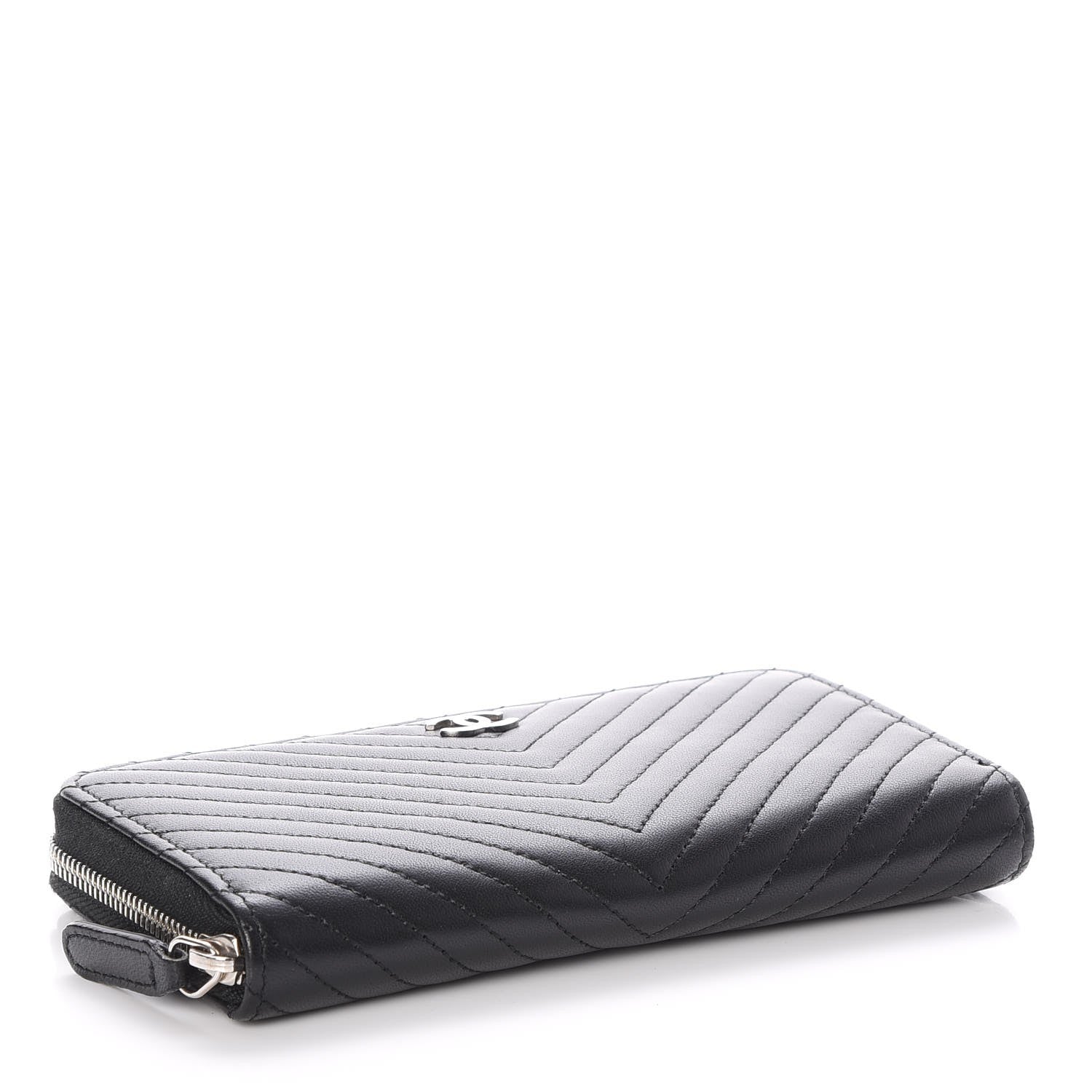 Chanel Lambskin Chevron Quilted Small Zip Around Wallet Black 4 of 9