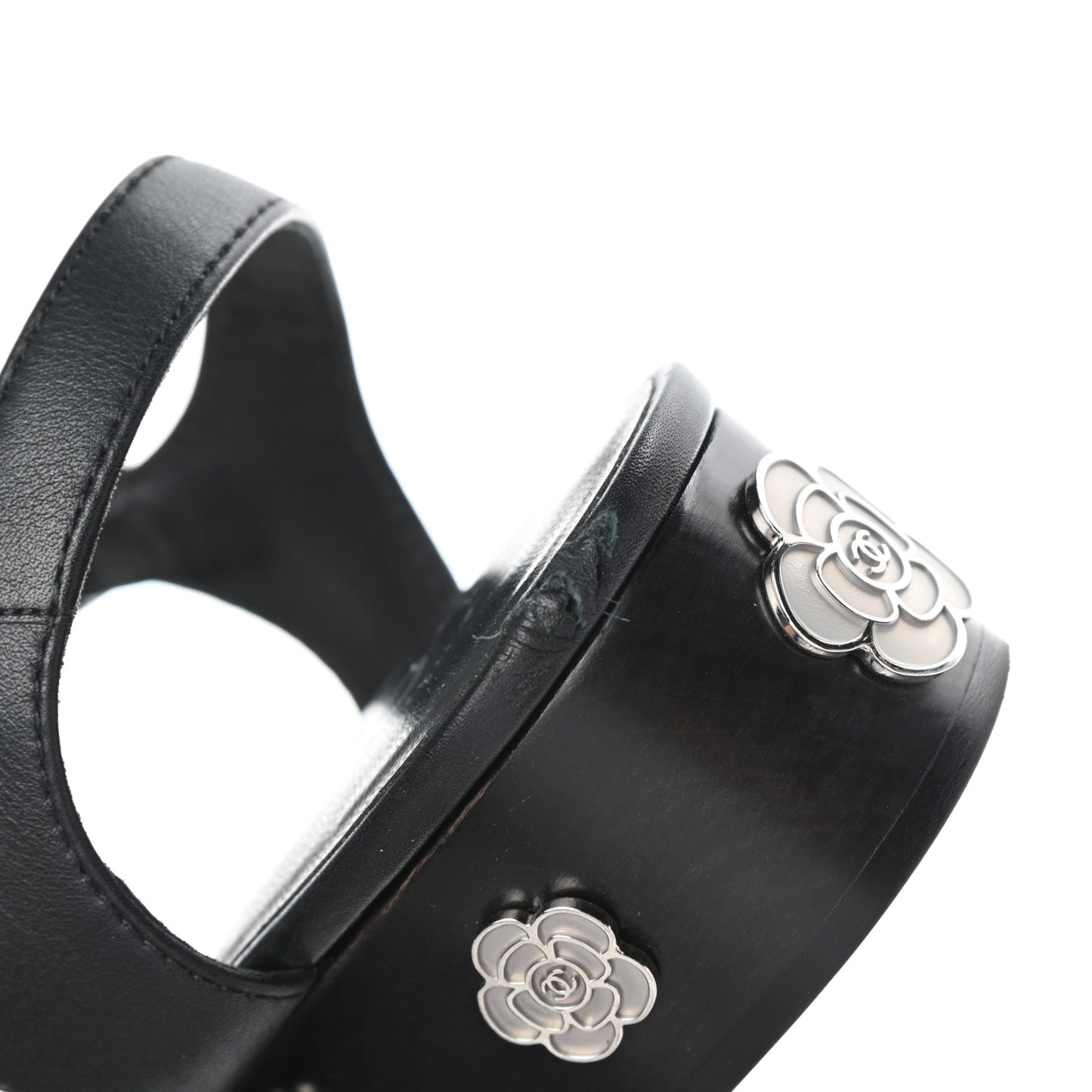 Calfskin Camellia Platform Sandals 37.5 Black
