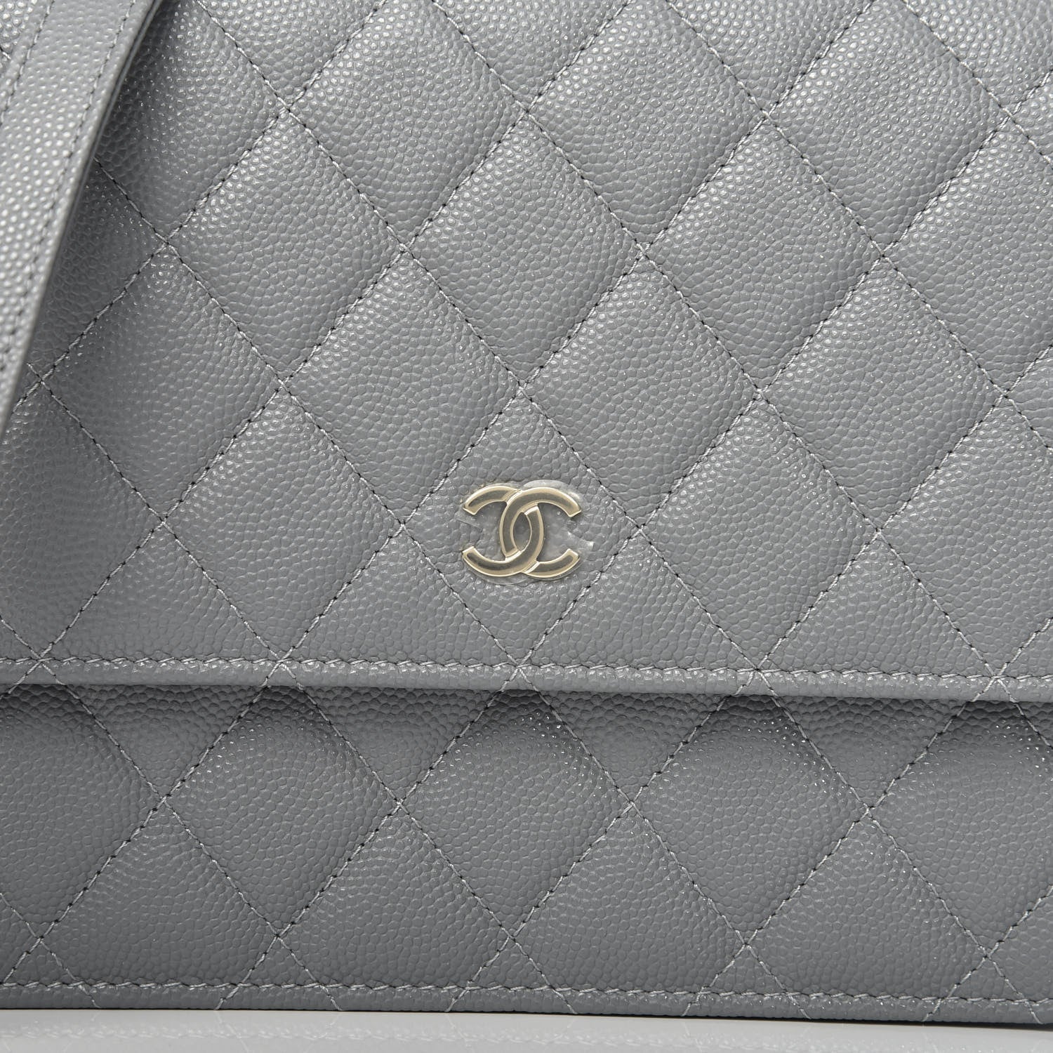Chanel Caviar Quilted Square Wallet On Chain WOC Grey 11 of 12