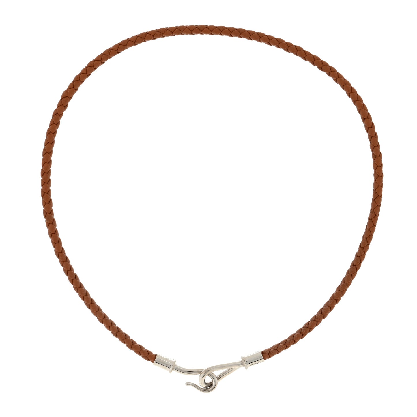 Woven Leather Jumbo Hook Choker Necklace Brown