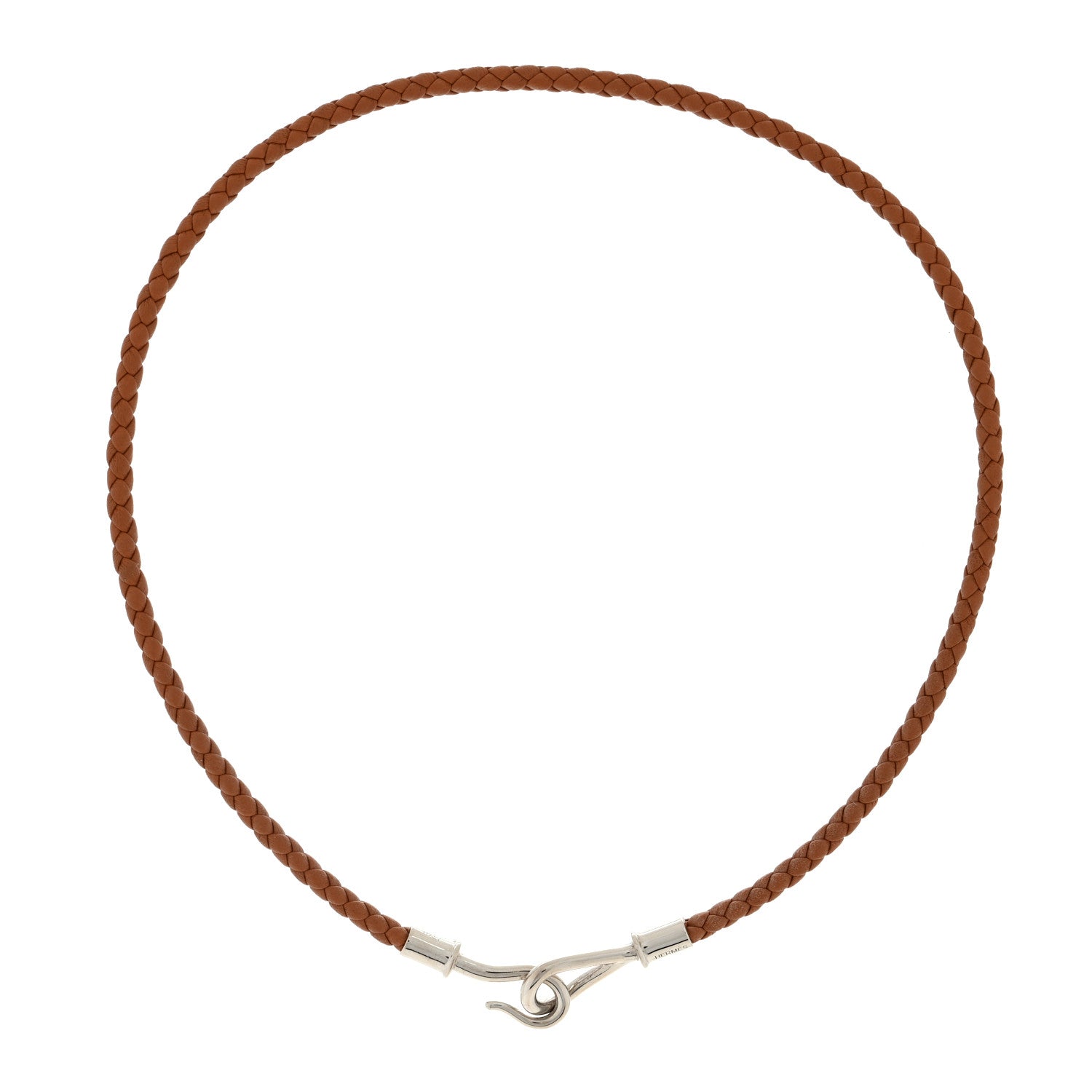 Hermes Woven Leather Jumbo Hook Choker Necklace Brown 3 of 6