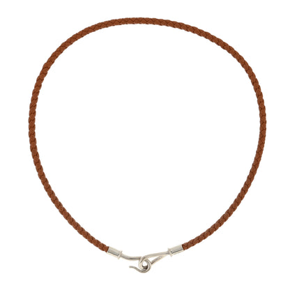Hermes Woven Leather Jumbo Hook Choker Necklace Brown 3 of 6