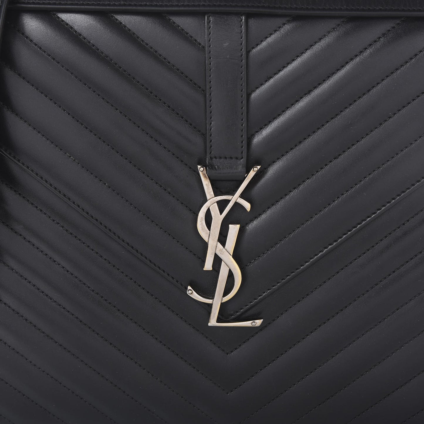 Smooth Calfskin Matelasse Chevron Large Monogram Satchel Black