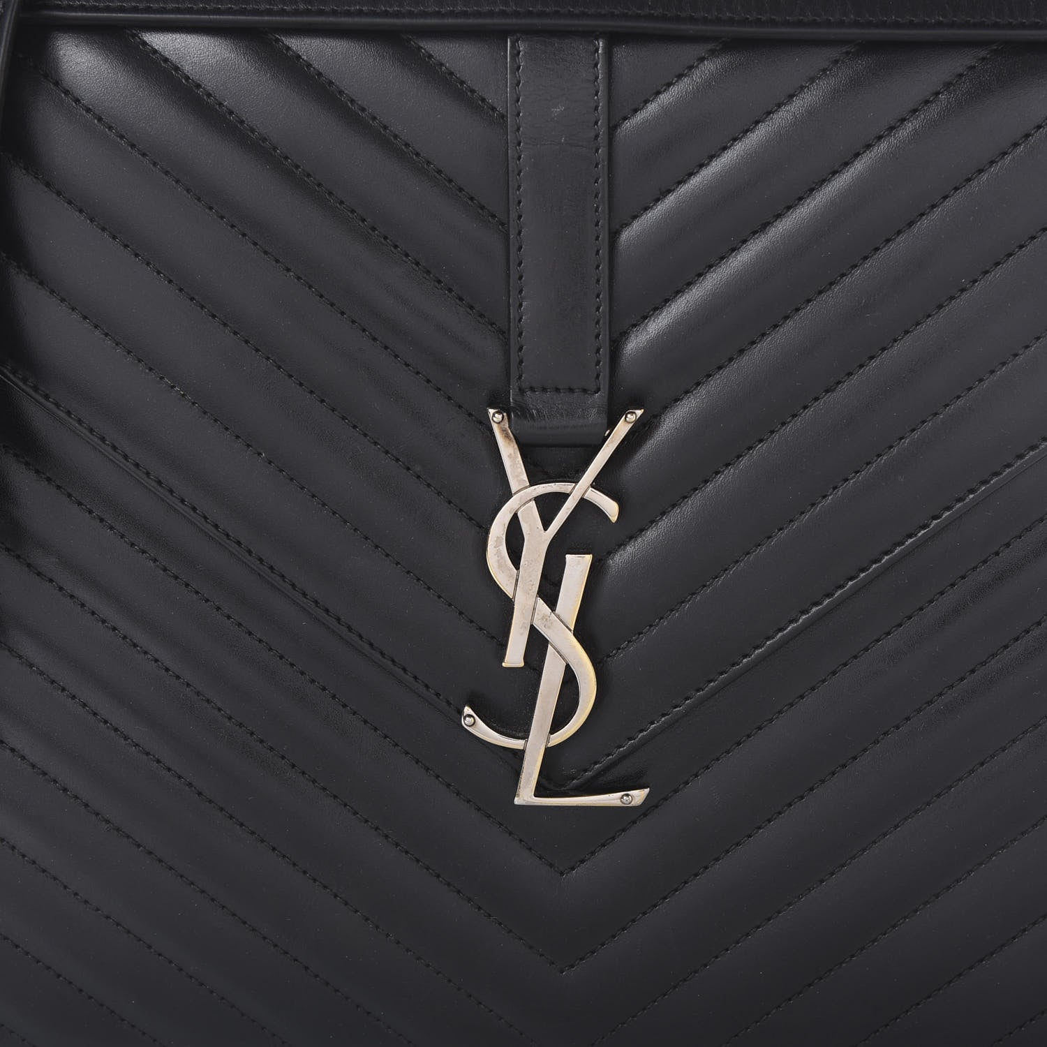 Saint Laurent Smooth Calfskin Matelasse Chevron Large Monogram Satchel Black 8 of 8