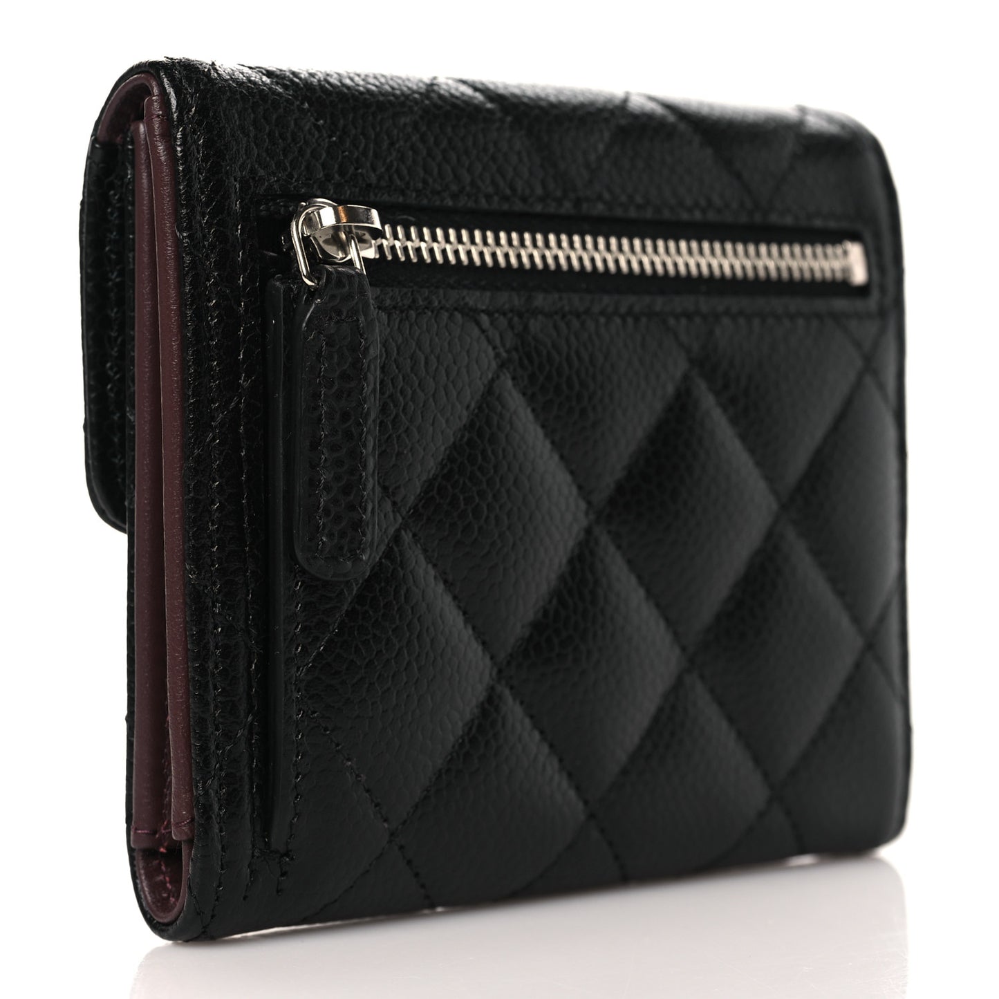 Caviar Quilted Compact Flap Wallet Black