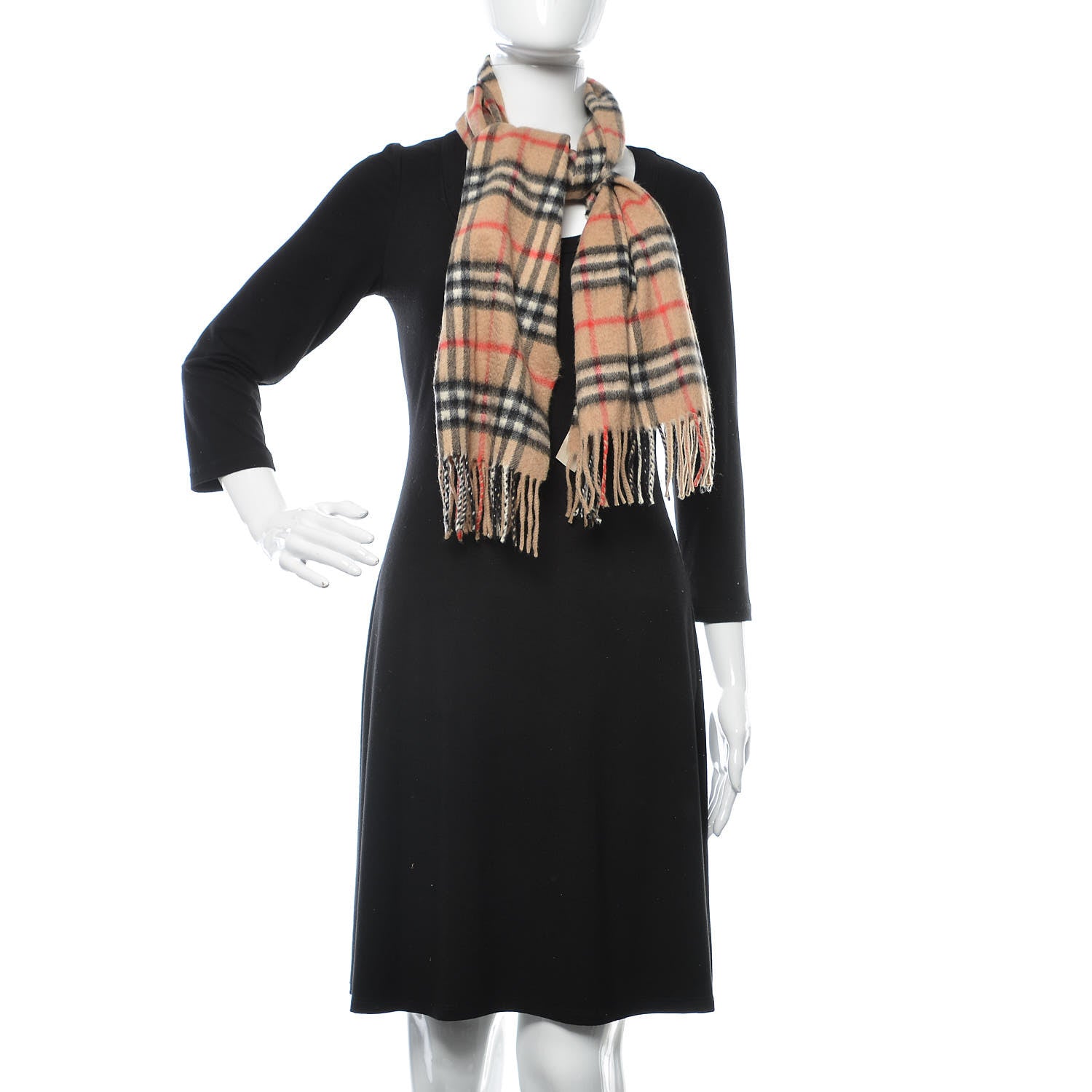 Burberry Cashmere Nova Check Fringe Scarf Camel 2 of 4