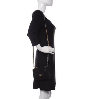 Chanel Tweed Quilted Chanel 19 Wallet On Chain WOC Black Navy Gold 2 of 10