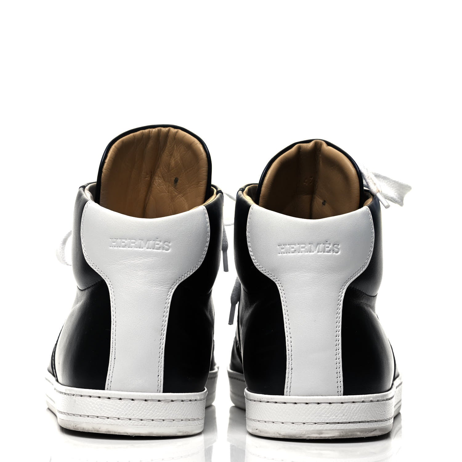 Hermes Calfskin Mens High Top Poker Sneakers 43 Black White 5 of 7