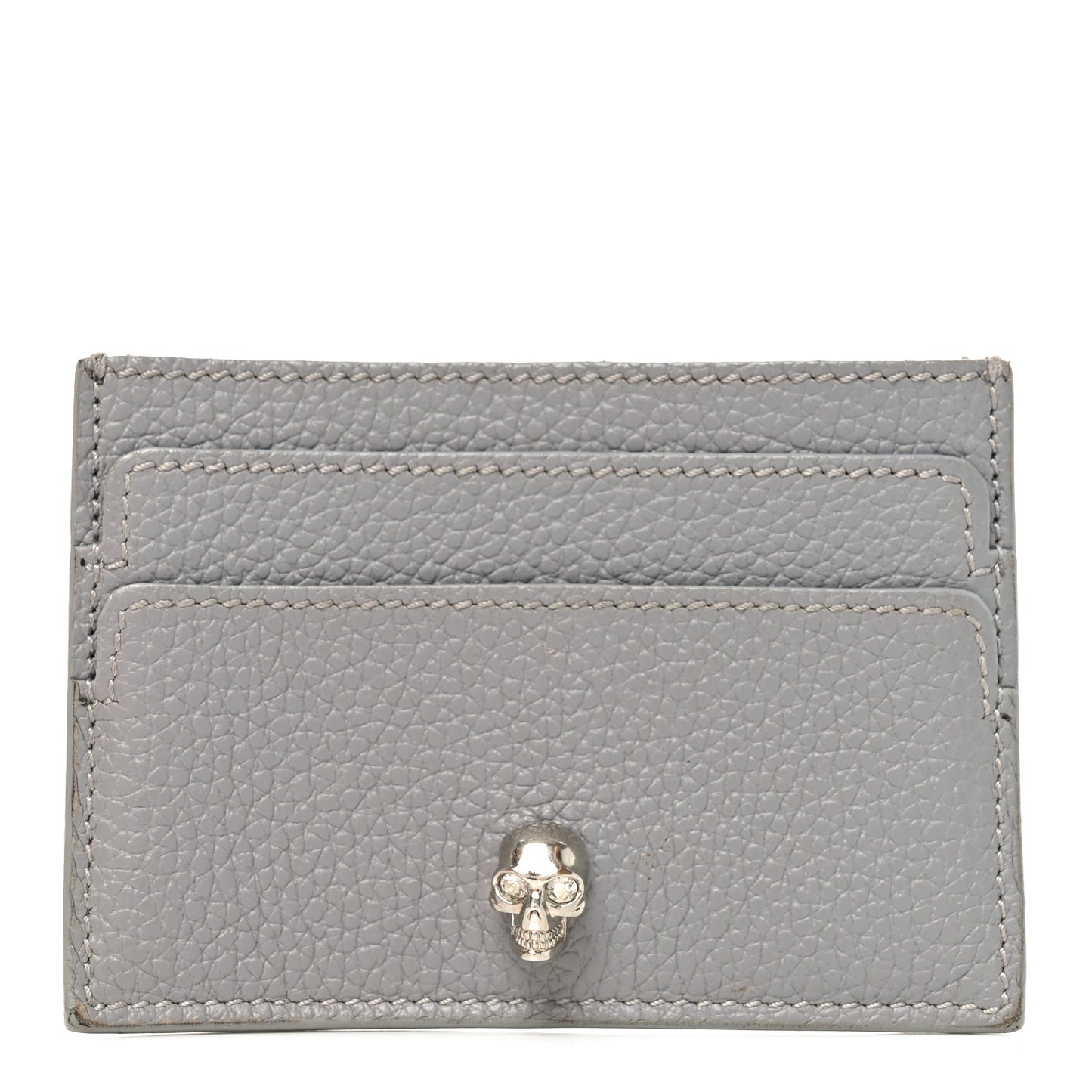 Grained Calfskin Skull Card Holder Grey