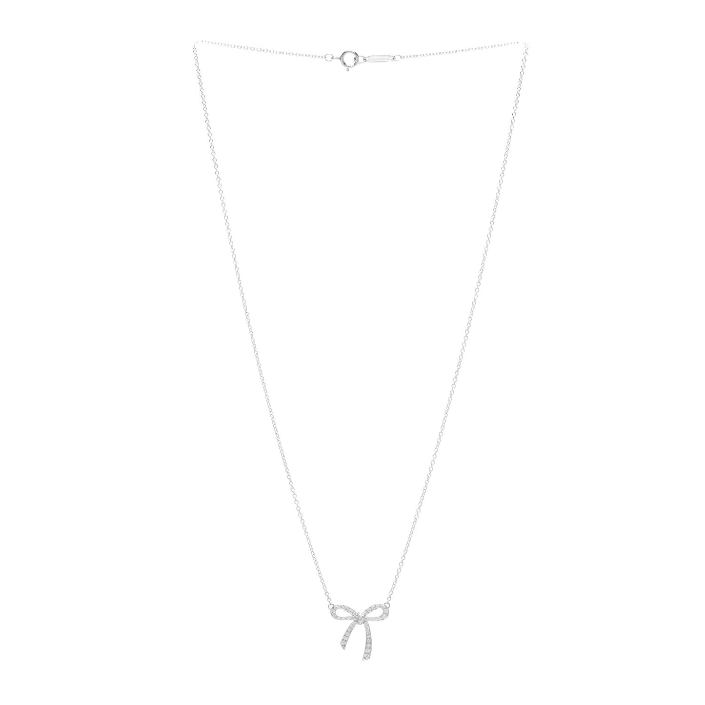 Platinum Diamond Mini Bow Pendant Necklace