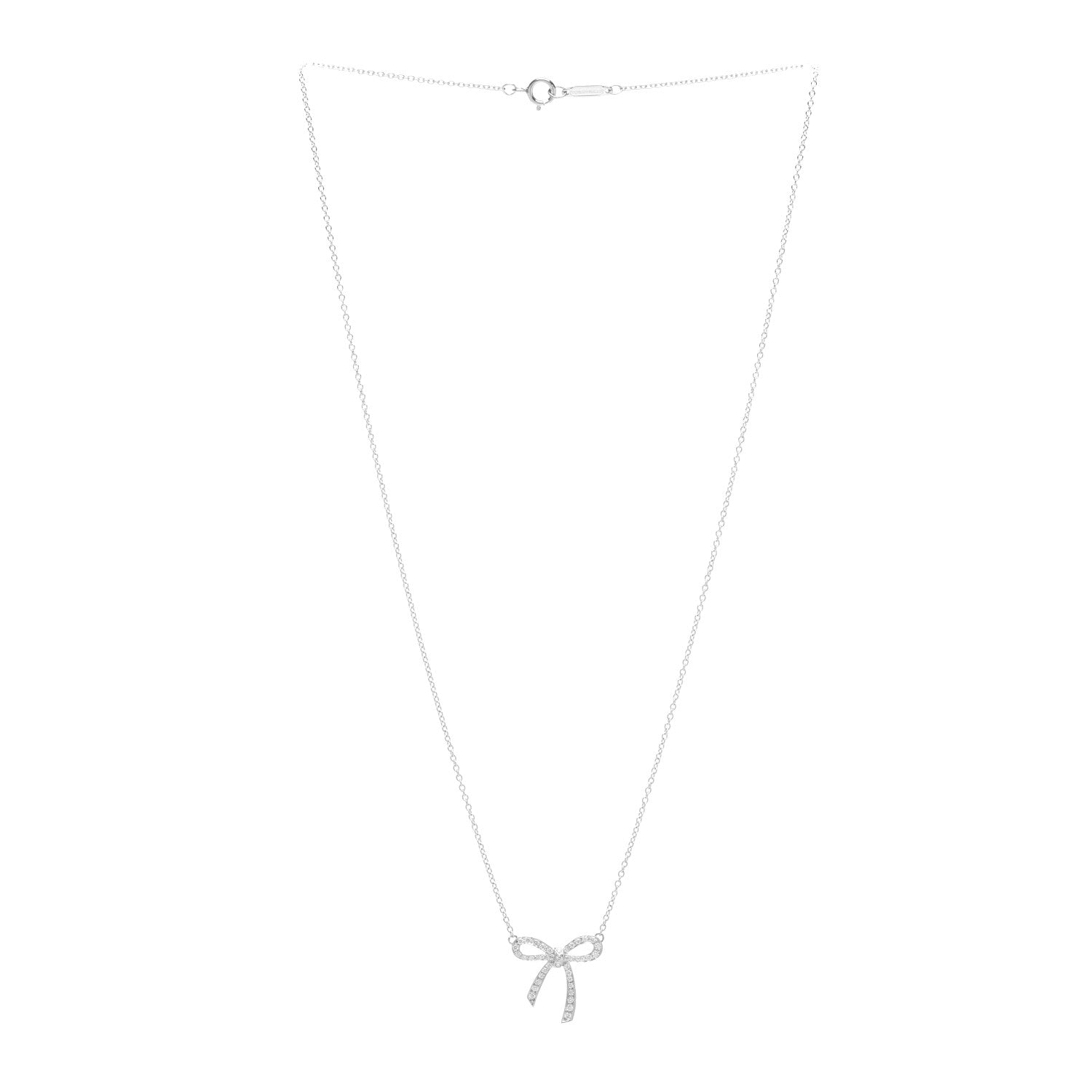 Tiffany Platinum Diamond Mini Bow Pendant Necklace 3 of 5