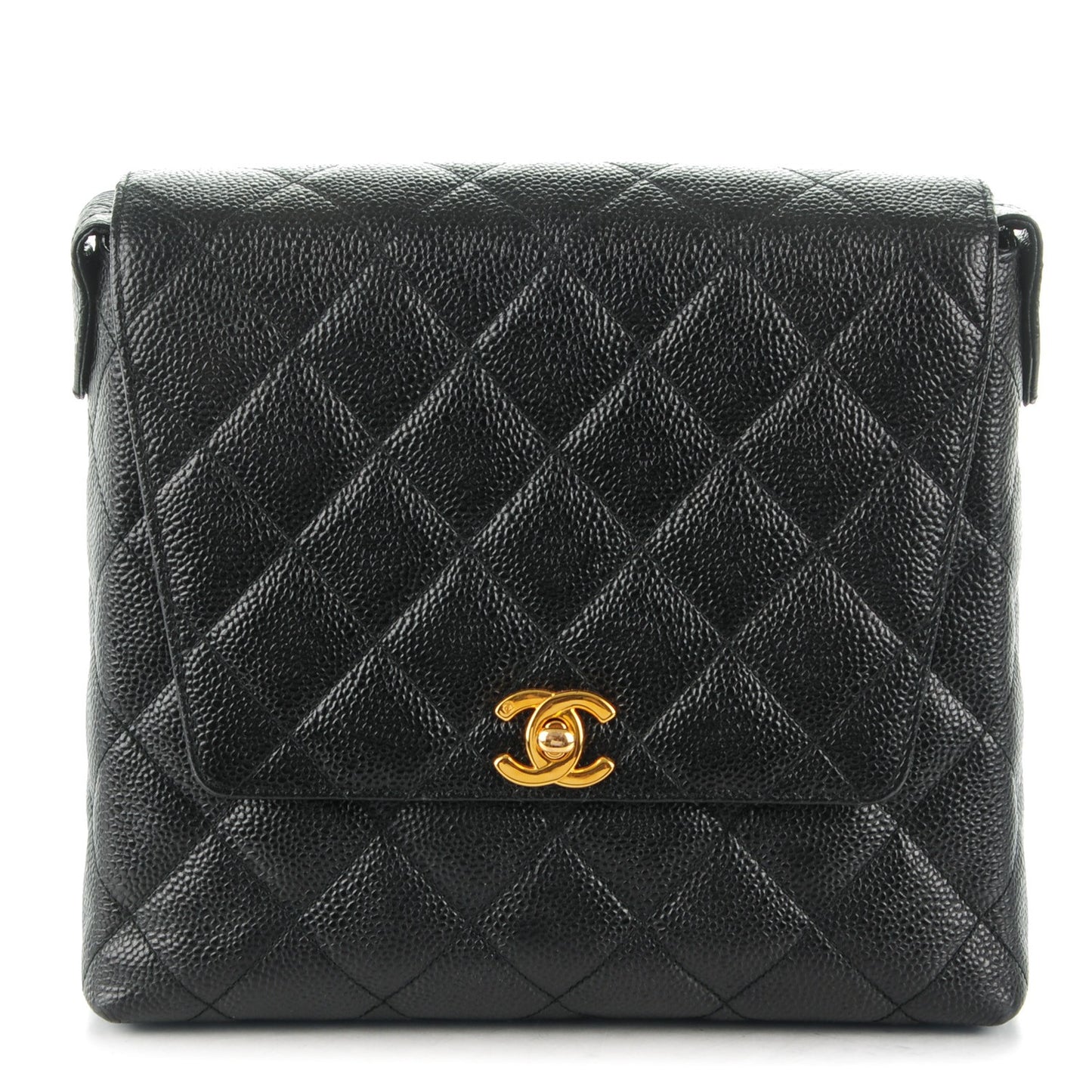 Caviar Quilted Medium Flap Shoulder Bag Black