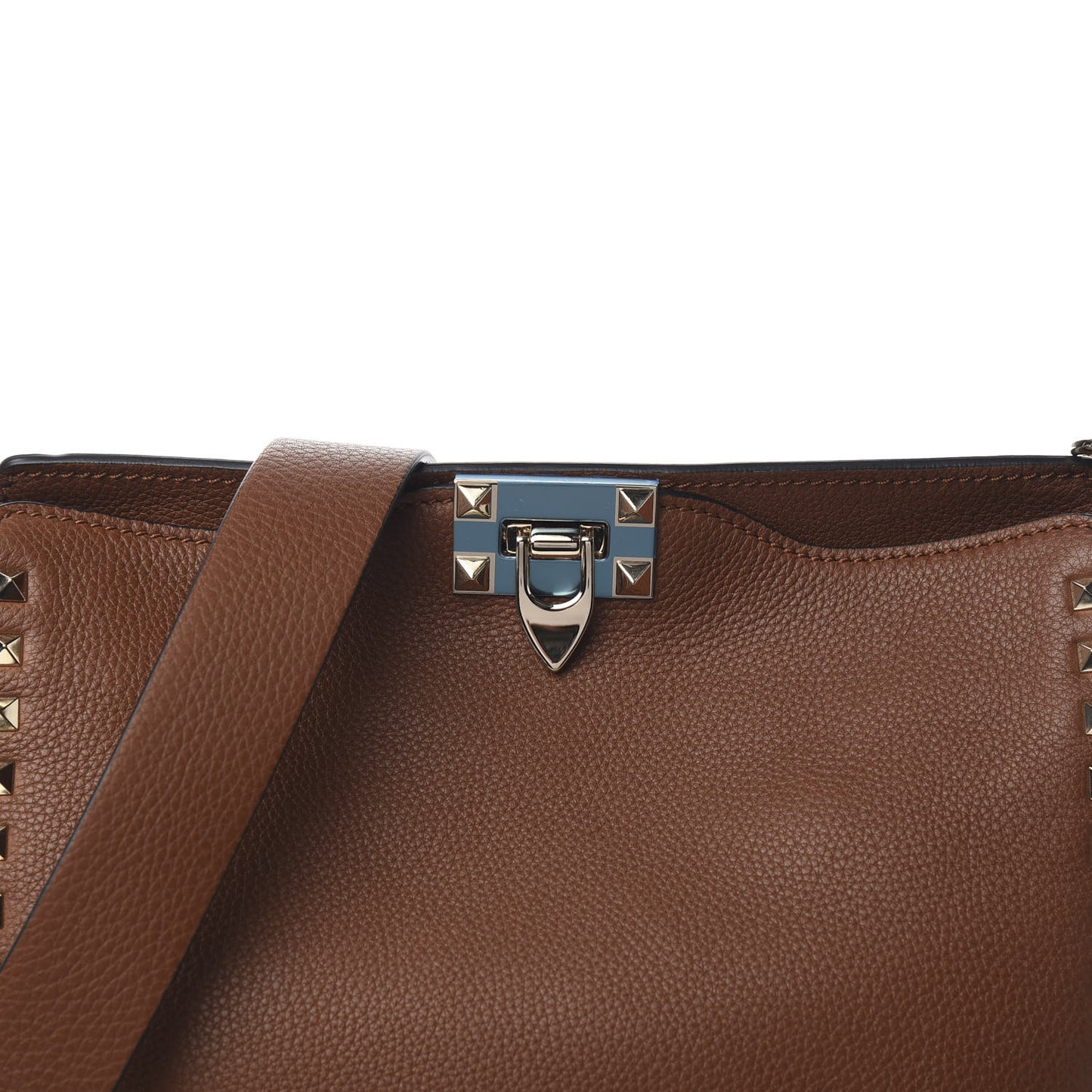 Pebbled Calfskin Small Rockstud Flip-Lock Messenger Bag Bright Cognac