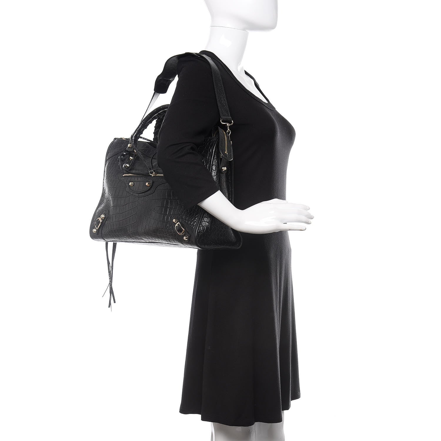 Balenciaga Calfskin Crocodile Embossed Classic Hardware City Black 3 of 11