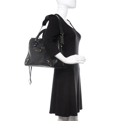 Balenciaga Calfskin Crocodile Embossed Classic Hardware City Black 3 of 11