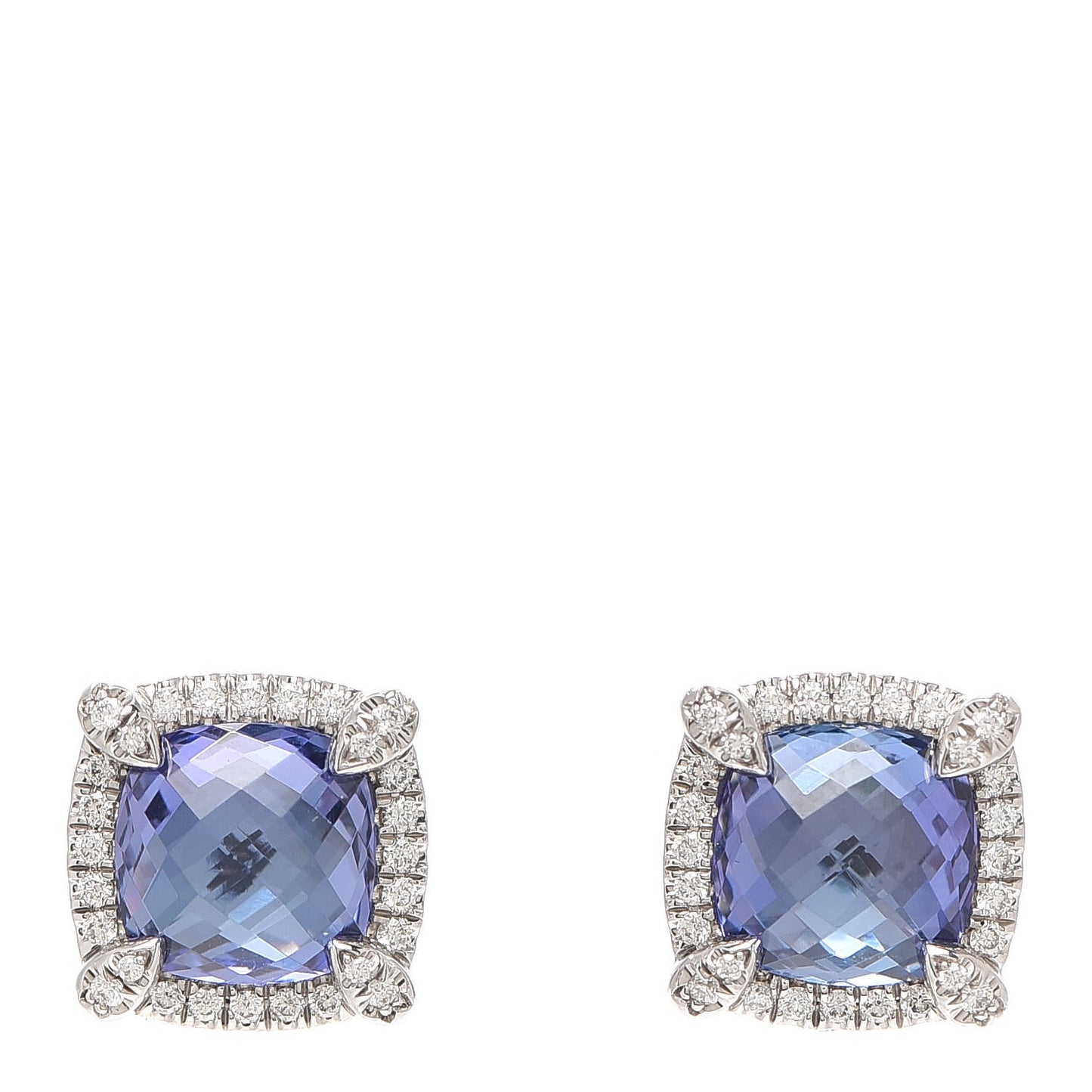 18K White Gold Tanzanite Diamond 8mm Chatelaine Bezel Stud Earrings