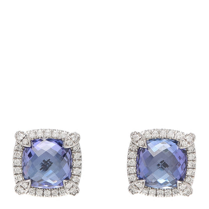 David Yurman 18K White Gold Tanzanite Diamond 8mm Chatelaine Bezel Stud Earrings 1 of 4
