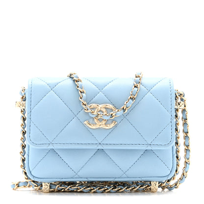 Chanel Lambskin Quilted Chain Around Coin Purse With Chain Light Blue 1 of 12